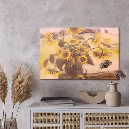 Canvastavla - Sunflowers in a vase as painted
