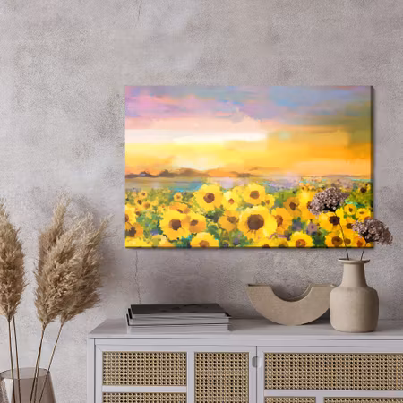 Canvastavla - A field of sunflowers as painted