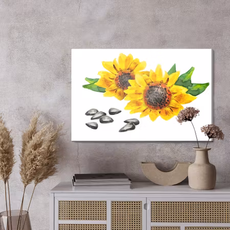 Canvastavla - Flowers and sunflower seeds as painted
