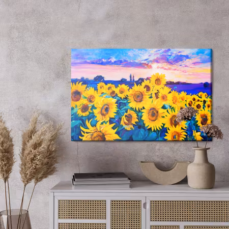Canvastavla - Sunflower field as painted
