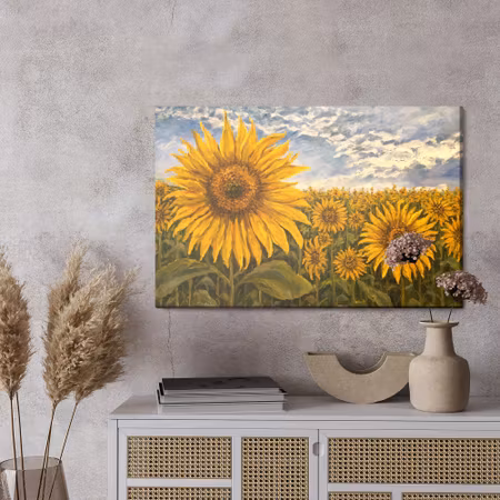 Canvastavla - Sunflower field as painted 3d
