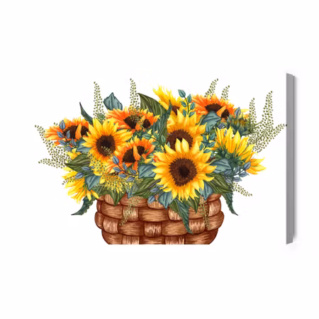 Canvastavla - A basket with a bouquet of sunflowers