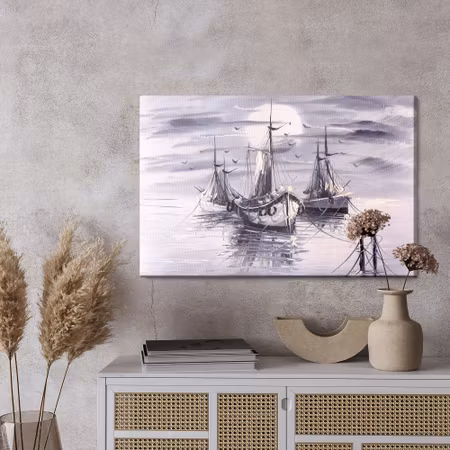 Canvastavla - The sea and the ships are painted