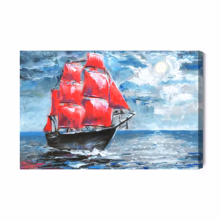 Canvastavla - Red ship in the sea