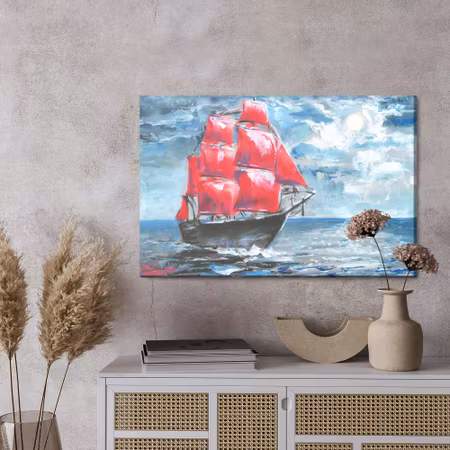 Canvastavla - Red ship in the sea