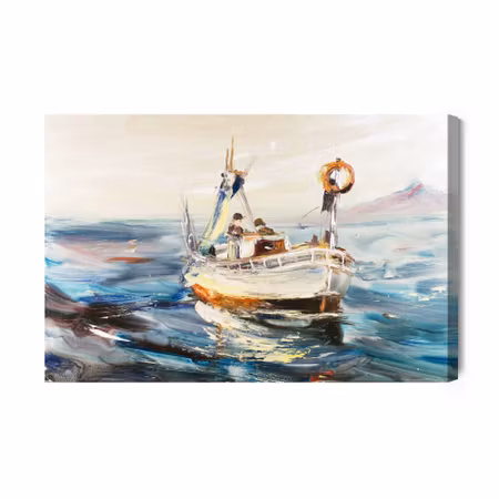 Canvastavla - Sea ship and fishermen