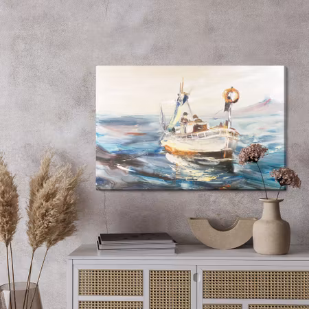 Canvastavla - Sea ship and fishermen