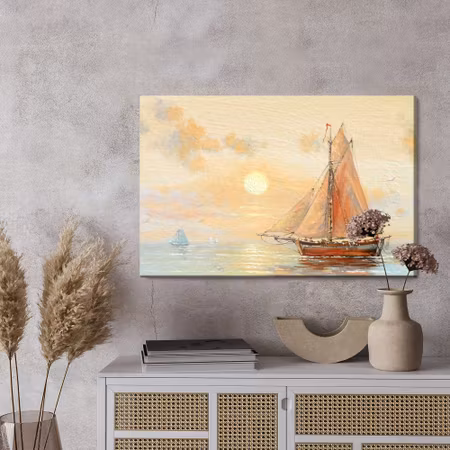 Canvastavla - Boat and sea in pastel colors