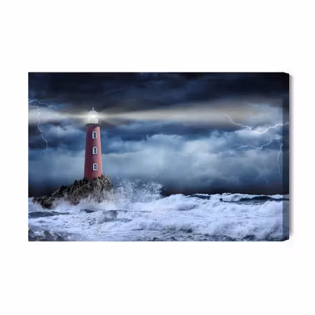 Canvastavla - Sea storm and lighthouse