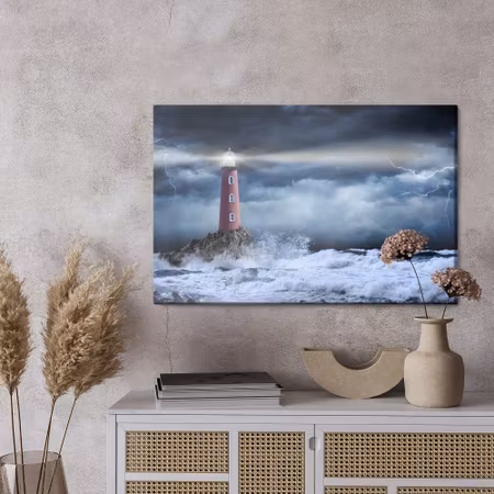 Canvastavla - Sea storm and lighthouse