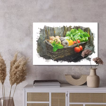 Canvastavla - Wicker basket of vegetables