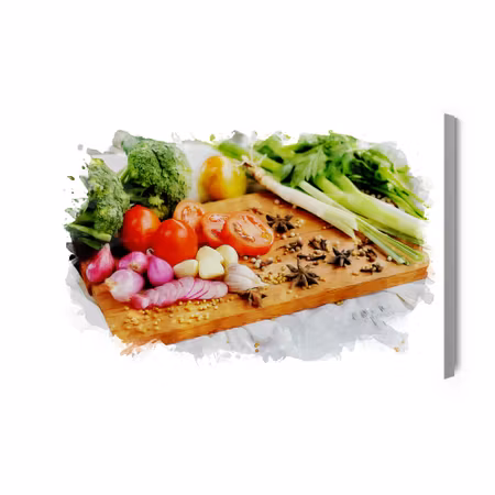 Canvastavla - Vegetables with spices on a wooden board