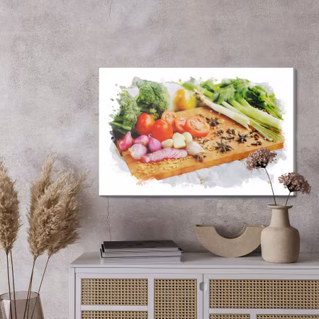 Canvastavla - Vegetables with spices on a wooden board
