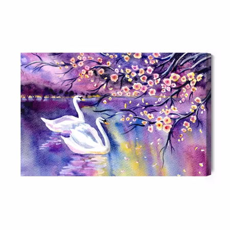Canvastavla - Swans and flowers