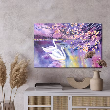 Canvastavla - Swans and flowers