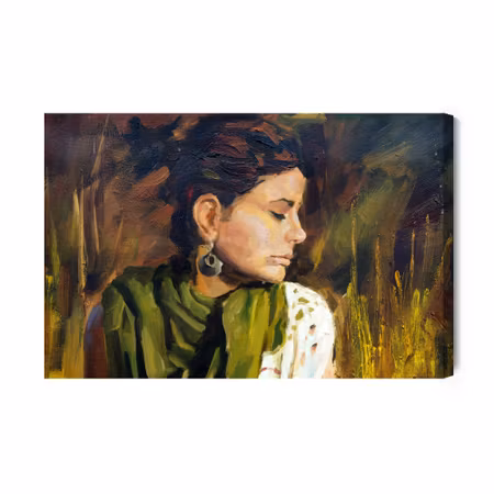 Canvastavla - Portrait of a woman in green-brown colors