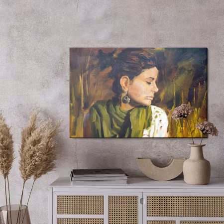 Canvastavla - Portrait of a woman in green-brown colors