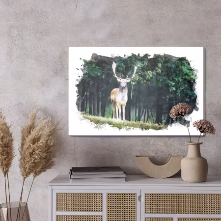 Canvastavla - A deer in the forest painted with