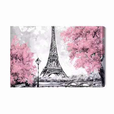 Canvastavla - The eiffel tower between flowering trees