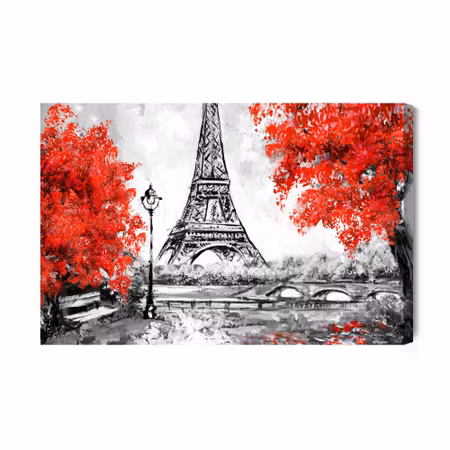 Canvastavla - The eiffel tower between flowering trees