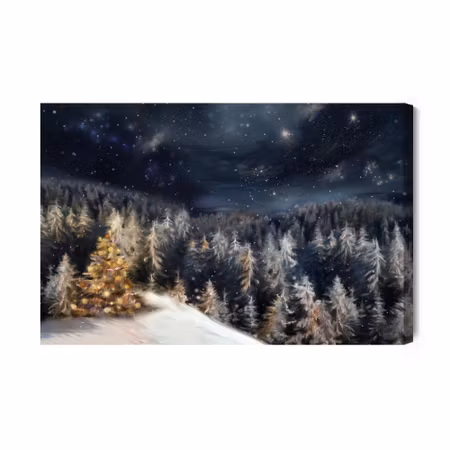 Canvastavla - Winter forest at night