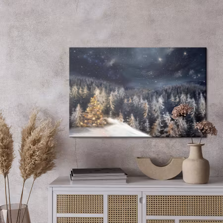 Canvastavla - Winter forest at night