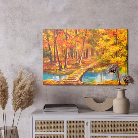 Canvastavla - Footbridge in the autumn forest