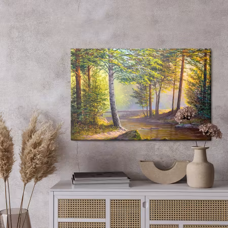 Canvastavla - River in the summer forest