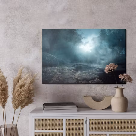 Canvastavla - River in a misty forest