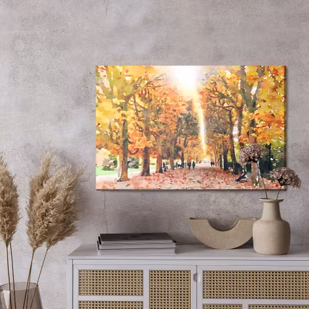 Canvastavla - Autumn forest painted with watercolor