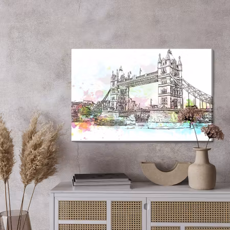 Canvastavla - Tower bridge painted with watercolor