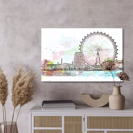 Canvastavla - London eye painted with watercolor