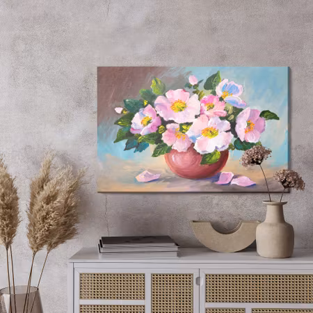 Canvastavla - Roses in a vase as painted