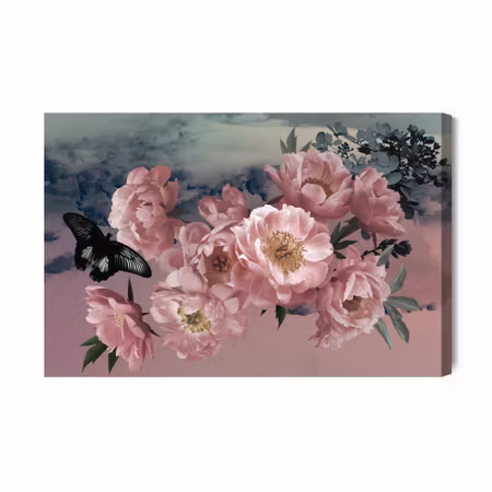 Canvastavla - Peonies with a butterfly