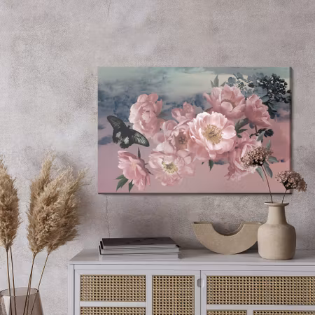 Canvastavla - Peonies with a butterfly