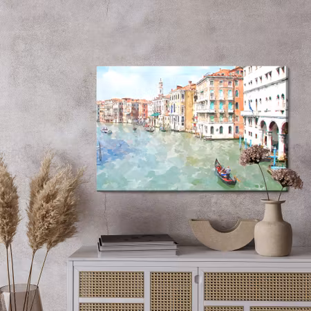 Canvastavla - Gondolas and buildings in venice