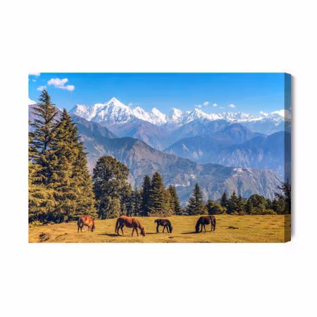 Canvastavla - Horses and mountain landscape
