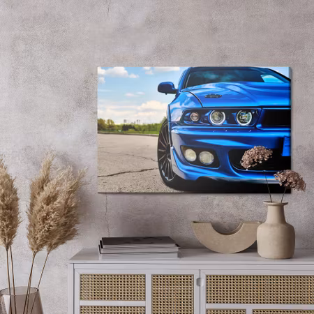 Canvastavla - Sporty blue car and nature
