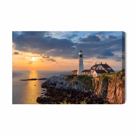 Canvastavla - Sunrise and the lighthouse