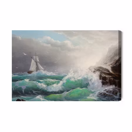 Canvastavla - Sailboat with sea and waves