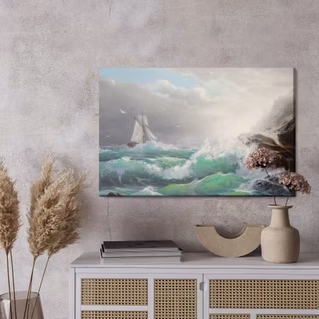 Canvastavla - Sailboat with sea and waves