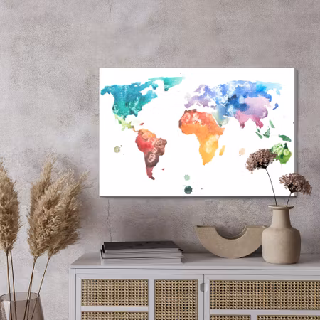 Canvastavla - World map in watercolour