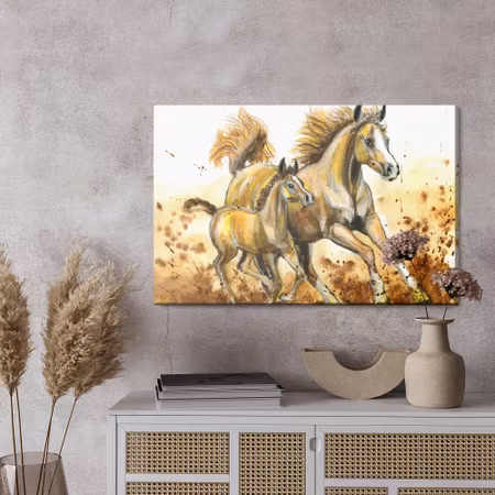 Canvastavla - Galloping horses painted in watercolour