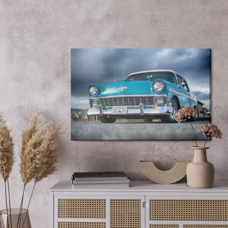 Canvastavla - Turquoise car and clouds