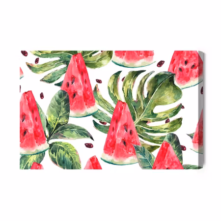Canvastavla - Watermelon with tropical leaves