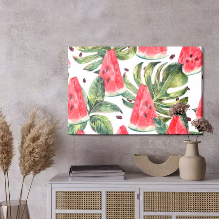 Canvastavla - Watermelon with tropical leaves