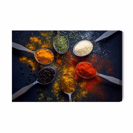 Canvastavla - Coloured spices on spoons