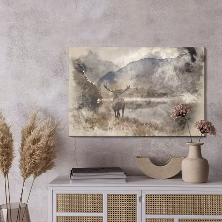 Canvastavla - Watercolor landscape with deer
