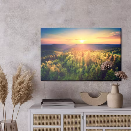 Canvastavla - Sunset over forest hills
