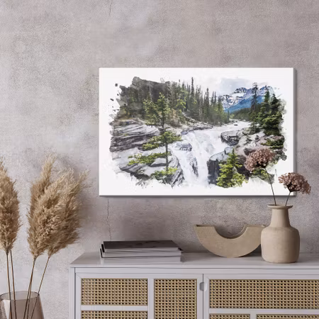 Canvastavla - Waterfall in the moutains watercolor